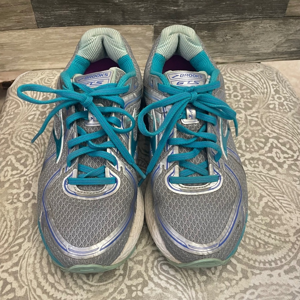 Brooks Adrenaline GTS 16 Womens Running Shoes Grey Teal Wide D 7.5 1202031D110